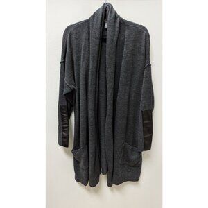 Kate & Mallory Dark Grey Faux-Leather Cuff Cardigan